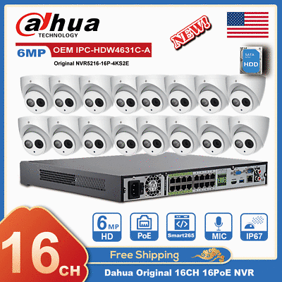 #ad Dahua Kit 4K 16CH 16PoE 12MP NVR OEM 6MP Security IP Camera IP67 Startlight Lot $417.05