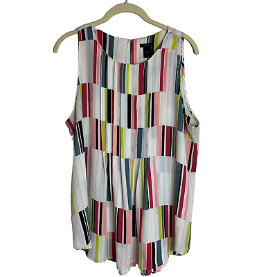 #ad Ann Taylor Factory Womens Sleeveless Blouse Large Multicolor Color Block Pintuck $16.98