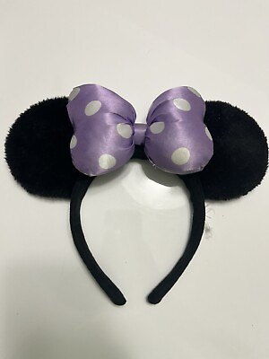 #ad Disney Mouse Ears Headband Minnie Mouse Bow Lavender With White Polka Dots $11.95
