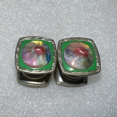 #ad Vintage Retro Green Snap Style Cuff Links Multi color $28.80