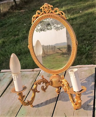 #ad Vintage Double Wall Sconce Ornate Brass Two Arm Hollywood Regency Mirror HTF $145.00