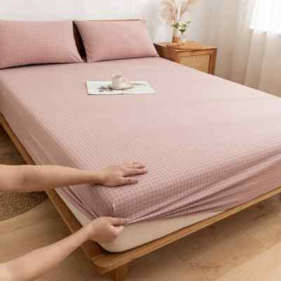 #ad 100% Cotton Fitted Sheet with Elastic Bands Non Slip Adjustable Mattress Covers $57.34