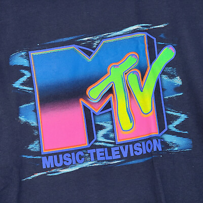 #ad MTV SHIRT ADULT 3XL XXXL BLUE GREEN NEON CASUAL PULLOVER MUSIC VIDEO MENS WT $16.98