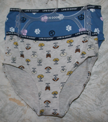 #ad LIFE IS GOOD Cotton blend Briefs 2 pack .Size Medium.Gray multi dog prints.Name $9.99