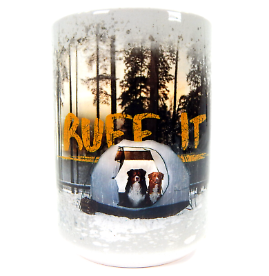 #ad NEW DOGS IN A TENT THE MOUNTAIN 15oz CERAMIC COFFEE MUG RUFF IT ART CUP CAMPING $7.69