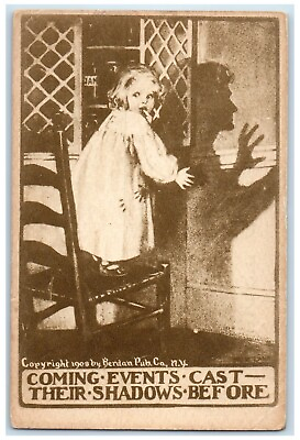 #ad c1910#x27;s Little Girl Scary Shadow Coming Events Cast Unposted Antique Postcard $9.98