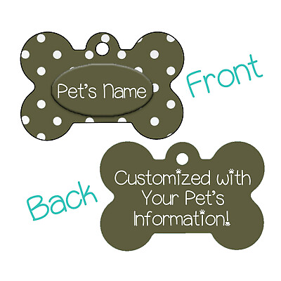 #ad Cute Polka Dot Double Sided Olive Green Pet Id Dog Tag Personalized for Your Pet $19.47