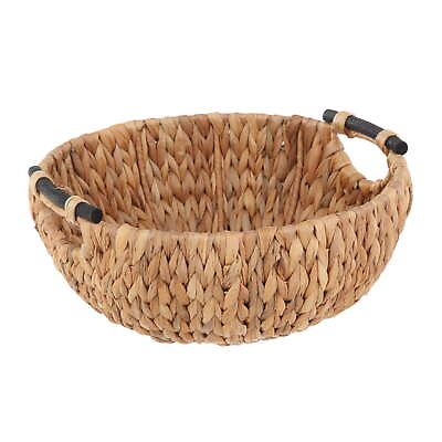 #ad Natural Woven Water Hyacinth Decorative Bowl with Wooden Handles $12.37