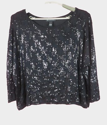 #ad INC INTERNATIONAL CONCEPTS Women Rayon Crop Blouse 3 4 Batwing Sleeve Sequined L $18.29