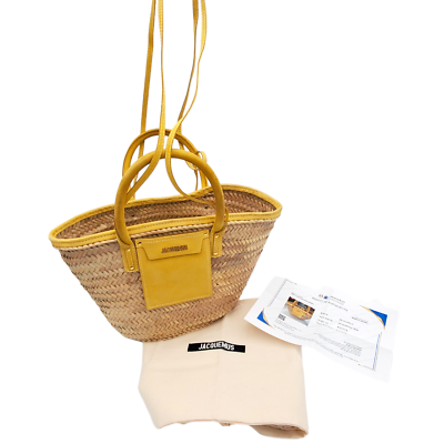 #ad Jacquemus Women#x27;s Le Panier Soleil Yellow Woven Straw Tote Bag $379.00