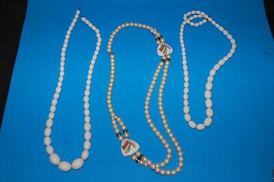 #ad Women#x27;s Vintage Costume Jewelry White Bead Necklace Faux Fashion 3 $15.00