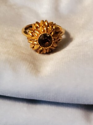 #ad Vintage Avon Gold Plated Adjustable Flower Ring With Topaz Rhinestone Size 5 7 $16.60