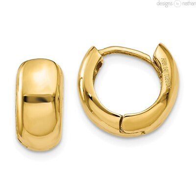 #ad Real 14K Yellow Gold Wide Domed Solid Snug Tiny Hinged Huggie Hoop Earrings $562.00