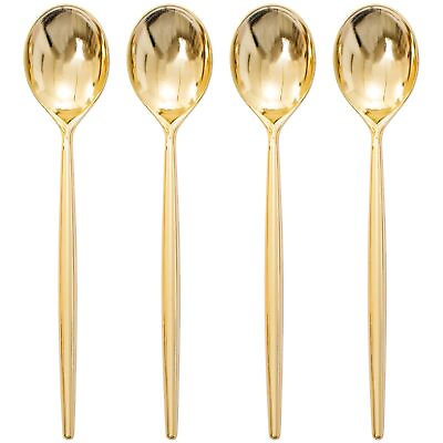 #ad 90 Pcs Gold Plastic Spoons Gold Disposable Silverware Gold Plastic Cutlery... $41.39