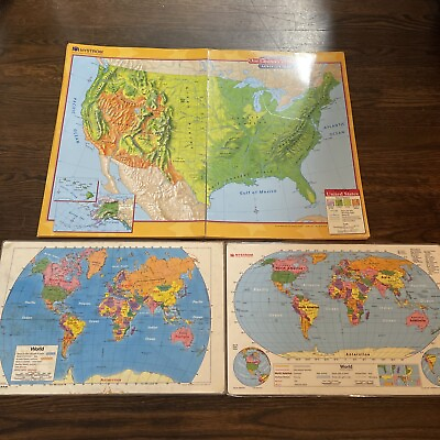 #ad Vintage Nystrom Herff Jones World Maps United States Maps 6 Piece Learning Set $40.00
