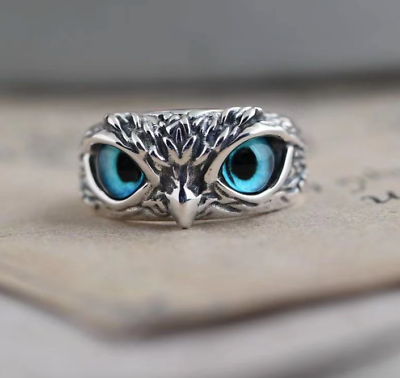 #ad Ring Owl Eyes Cute Rings Unisex Bird Lovers Ornithology Birdman Gift Silver $11.88