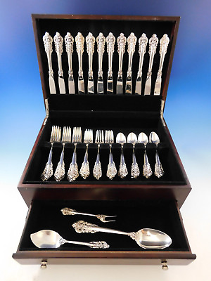 #ad Grande Baroque by Wallace Sterling Silver Flatware Set for 12 Service 51 Pieces $2995.00