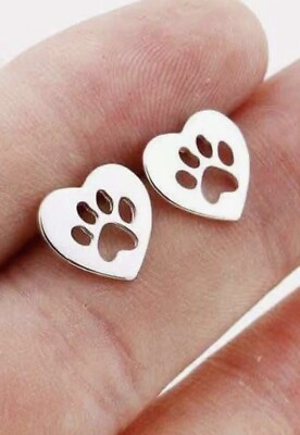 #ad NEW Stainless Steel Heart W Dog Paw Puppy Prints Love Stud Earrings $5.99