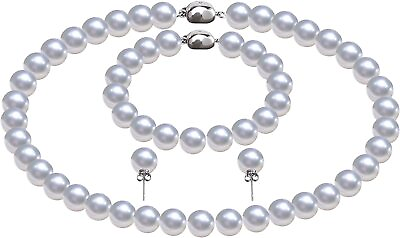 #ad Pearl Necklaces Set For Women Men10mm Round White Shell Pearl Necklace $18.99