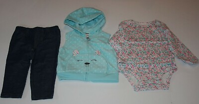 #ad New Carter#x27;s Girls Bear Fleece Vest Floral Top Jegging Pants Set 12m 18m 24m $17.00