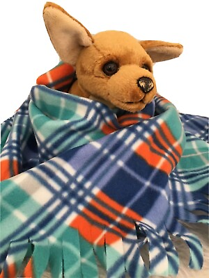 DOG SIZE FLEECE BLANKETS Pet Blanket Travel Throw Cover BLUE ORANG PLAID $18.00