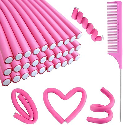 #ad 30 Pcs Flexible Curling Rods Twist Foam Hair Rollers with Pintail Comb $12.61