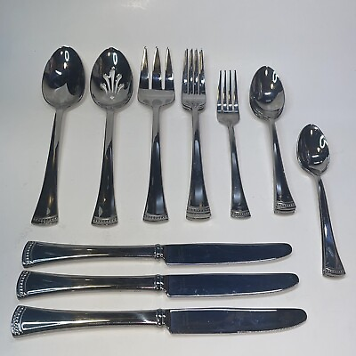 #ad Lenox PORTOLA Flatware 18 10 Stainless Steel Lot Of 15 Pieces W Serving Spoons $31.99