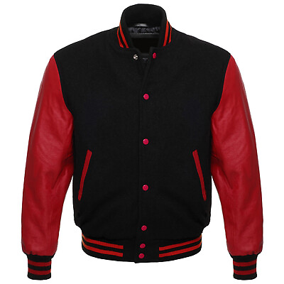#ad Varsity Letterman Bomber Style Wool amp; Genuine Leather Sleeves Baseball Jacket $84.45