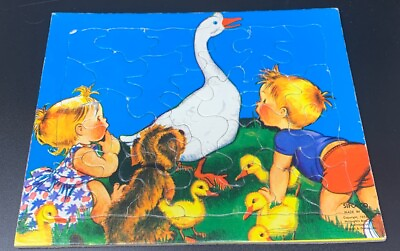 #ad Vintage 1954 SIFO CO USA Children#x27;s Picture Tray Puzzle Goose Puppy Children $9.95