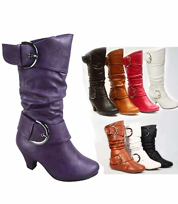 #ad Girl#x27;s Kids Cute Dress Low Heel Zipper Boot Shoes Black Chestnut Fuchsia 9 4 NEW $32.19