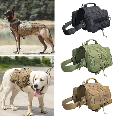 #ad Tactical Adjustable Dog Harness Backpack Saddle Bag Outdoor Hiking Training Pack $46.43