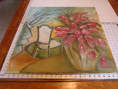 #ad Original ROSE SUSLOVICH ART: TULIPS W CHAIR 30.5X24quot; signed on canvas board $346.59