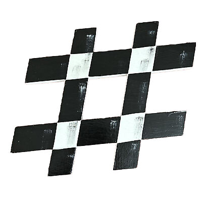 #ad Hashtag Wooden Decor Black And White Handpainted Checked Pattern 10.5X9.25X.75 $15.18