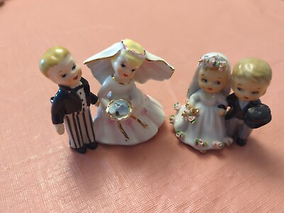 #ad 2 for 1 Kitschy 1956 Lefton Porcelain Bride amp; Groom Cake Toppers Wedding Bell $34.99