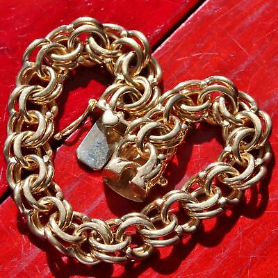 #ad 14k yellow gold charm bracelet 7.5quot; double curbed link vintage handmade 43.0gr $7000.00
