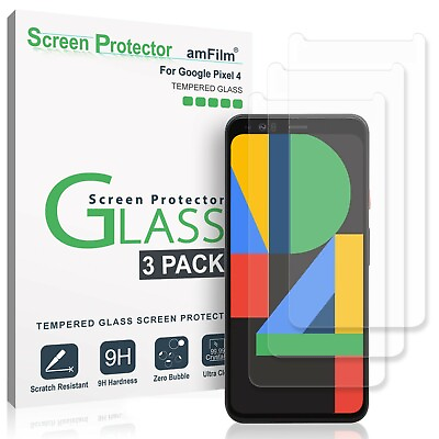#ad Google Pixel 4 Screen Protector 3 Pack amFilm Premium Real Tempered Glass $9.99