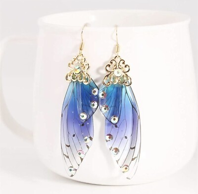 #ad Blue And Purple Butterfly Wing Earrings $11.96