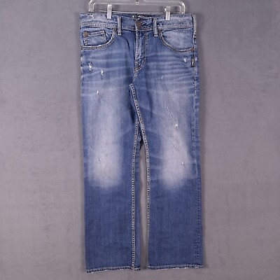 #ad Silver Jeans Mens 32x32 Blue Zac Faded Distressed Stretch Denim EMC Preppy Flap $39.99