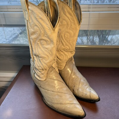 #ad VTG Finn#x27;s Men’s 9.5D Exotic EEL 2 Tone Cream Oyster Leather Cowboy Boots RARE $149.00