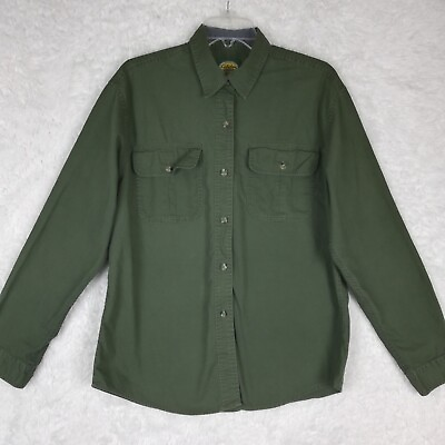 #ad Cabela#x27;s Womens Shirt Button Down Patch Elbow Long Sleeve Green Workwear Tall M $15.29