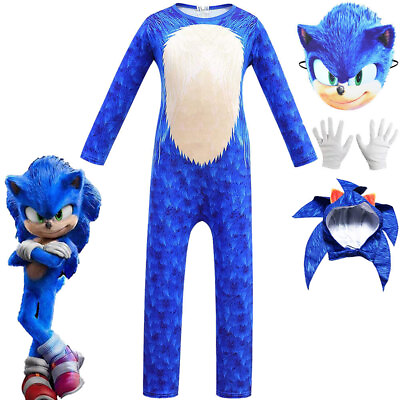 Halloween The Hedgehog Sonic Costume Kids Jumpsuit Mask Gloves Fancy Dress Set $28.49