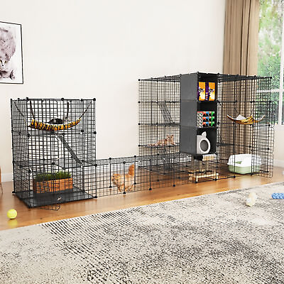 #ad 1 6 Cats Outdoor Cat Enclosures Catio Large Cat Cage Cat House with Roof Hammock $155.40