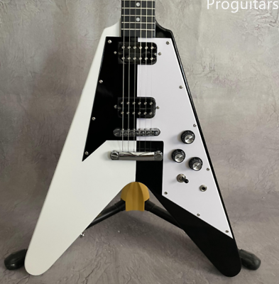 #ad Blackamp;White Flying V Electric Guitar Chrome Part 2H Open Pickups Fixed Bridge $237.50