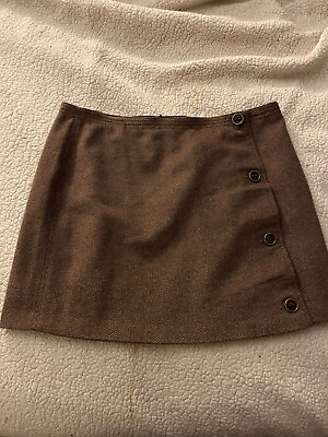 #ad Prana Womens Espresso Brown Nicky Lined Buttons Wool Blend Wrap Mini Skirt Sz 12 $30.00