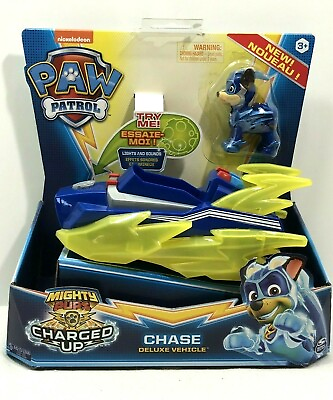 #ad NIP Paw Patrol Mighty Pups Charged Up Chase Figure Deluxe Vehicle Toy $33.82