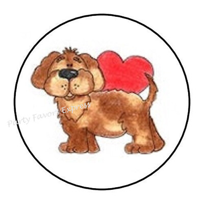 #ad 30 DOG WITH HEART ENVELOPE SEALS LABELS STICKERS PARTY FAVORS 1.5quot; ROUND $1.99