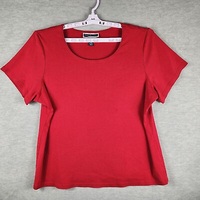 #ad Karen Scott Woman Top Sz 2X Red Short Sleeve Round Neck Stretch EUC $11.00