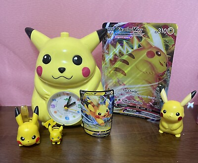 #ad Pokémon Lot Of 6 Pikachu Toys Cards Clock READ DESC $20.00