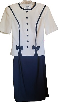 #ad Vintage Kasper For A S L Skirt Suit Women#x27;s Size 12 1980#x27;s Blue amp; White Classic $30.40