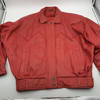 #ad VTG Georgetown Womens Leather Jacket Sz S 80s Style Design Red Dolman Sleeve $39.99